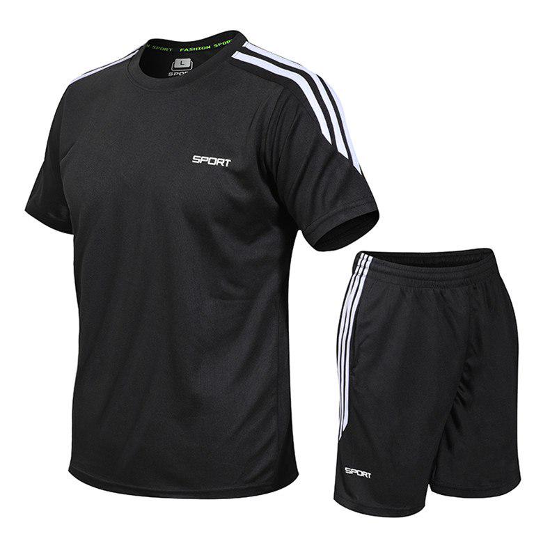 Fashion Men Sets Summer Suit Fitness Quick-drying Short-Sleeved Tracksuit Solid Sportswear Two-piece