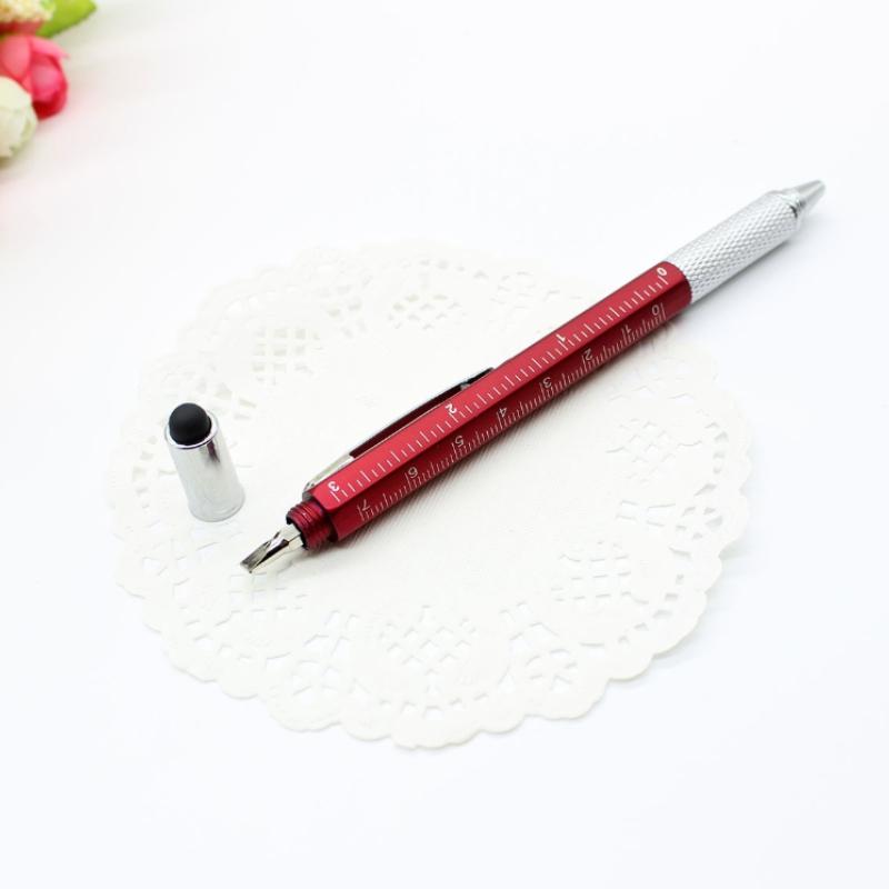 6-i-1 multifunksjonsverktøy Kulepenn Skrutrekker Linjal vater Kreativt skrivesaker Gave Berøringsskjerm Stylus Design Kapasitiv penn