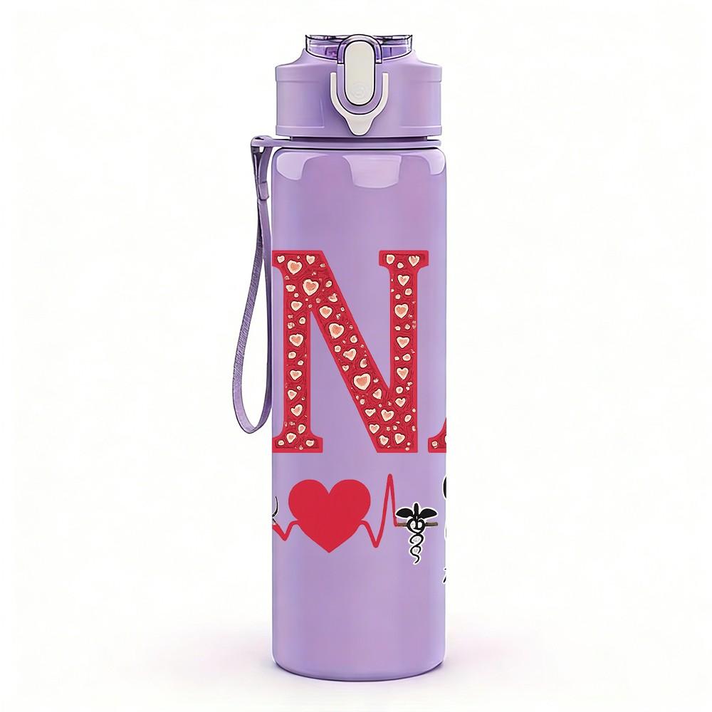 1PC CNA Heart EKG Color Letter 750ml Color Plastic Sports Water Bottle Leakproof Flip Straw Lid Suitable for Sports Office Home Use