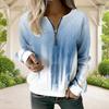 Women Plus Size Tie Dye Printed V Neck Front Zip Sweatshirt Purple White Ribbed Cuffs