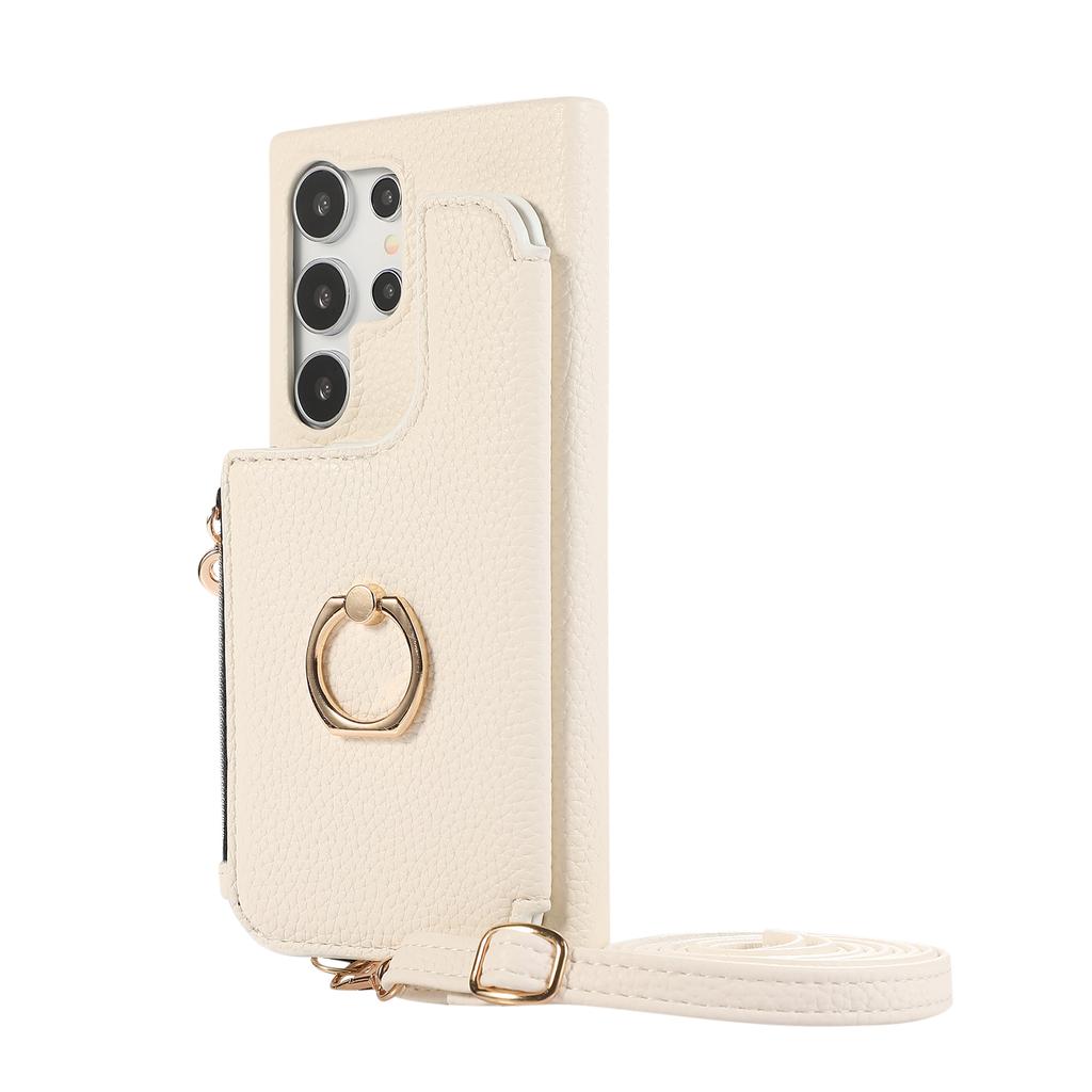 Zipper Cards Holder Leather Wallet Ring Makeup Mirror Case For Samsung Galaxy S24 Ultra S23 Plus S22 A15 A35 A55 A05 A25 Cover