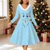 Women Christmas Print Midi Dress, Long Sleeve V‑Neck Furry Trim A‑Line Party Dress, Christmas Limited Edition