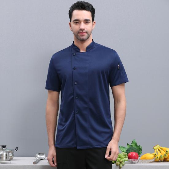 Unisex Chef Shirt Kitchen Single-breasted Short Sleeve Stand Collar Stain-resistant Loose Kitchen Bakery Restaurant Canteen Waiter Top Cook Uniform