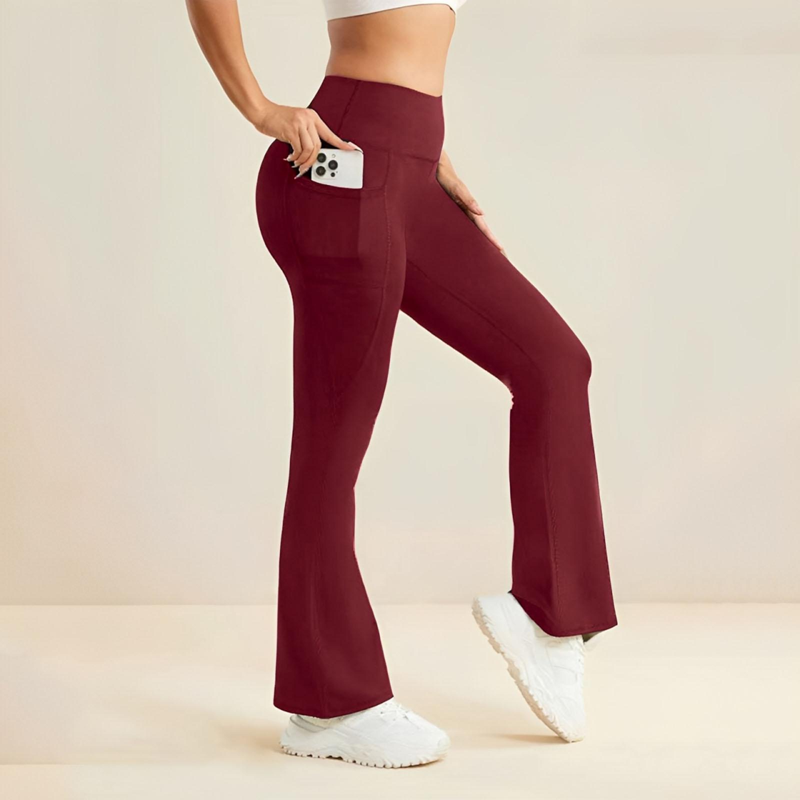 

Women s Loose Micro Yoga Side Pocket Pants High Waist Sports Casual Stretch Cropped Pants XL винний