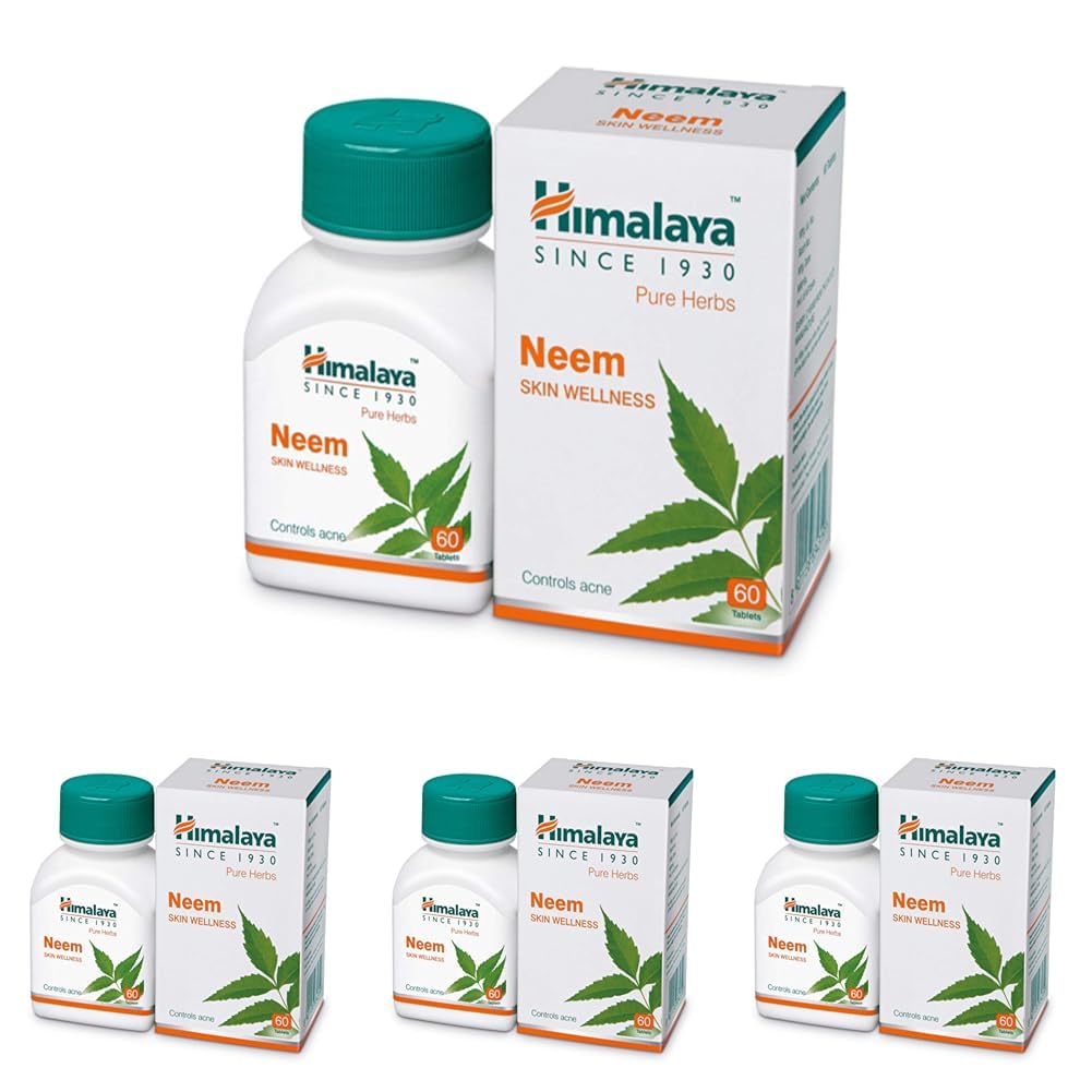 Himalaya 4 x Neem Skin Wellness Tablets 60 Tablets Each Natural Herbal Acne Relief Supplements for Healthy Skin Care