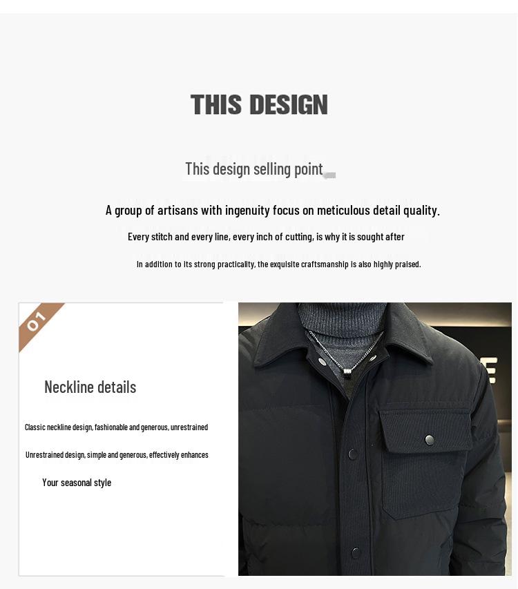 Men's 2024 Slim Fit Short Lightweight Down Jacket - Winter Thickened Warm Outerwear with Lapel