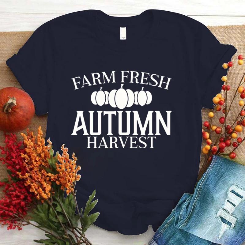 Hot Sales Farm Fresh Autumn Harvest Pumpkin T Shirts Women Men Summer Cool Short Sleeves Personality Harajuku T-Shirt