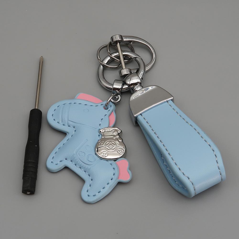 Instant Wealth Leather Keychain with Cartoon Pony Pendant for Couples – Trendy Bag and Car Accessory