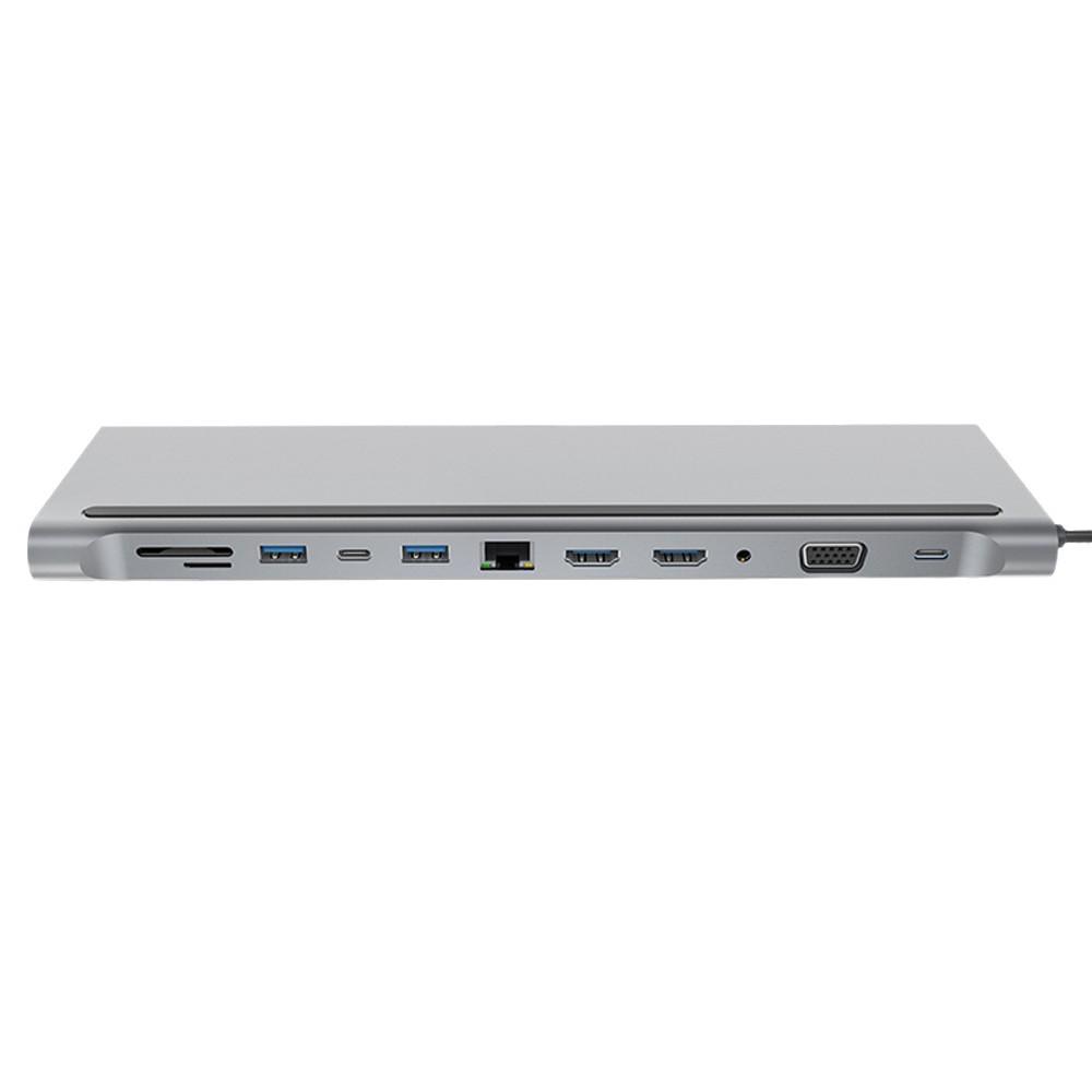 12-in-1 Dual HDMI Docking Station with Gigabit Laptop Stand and Multifunctional Base