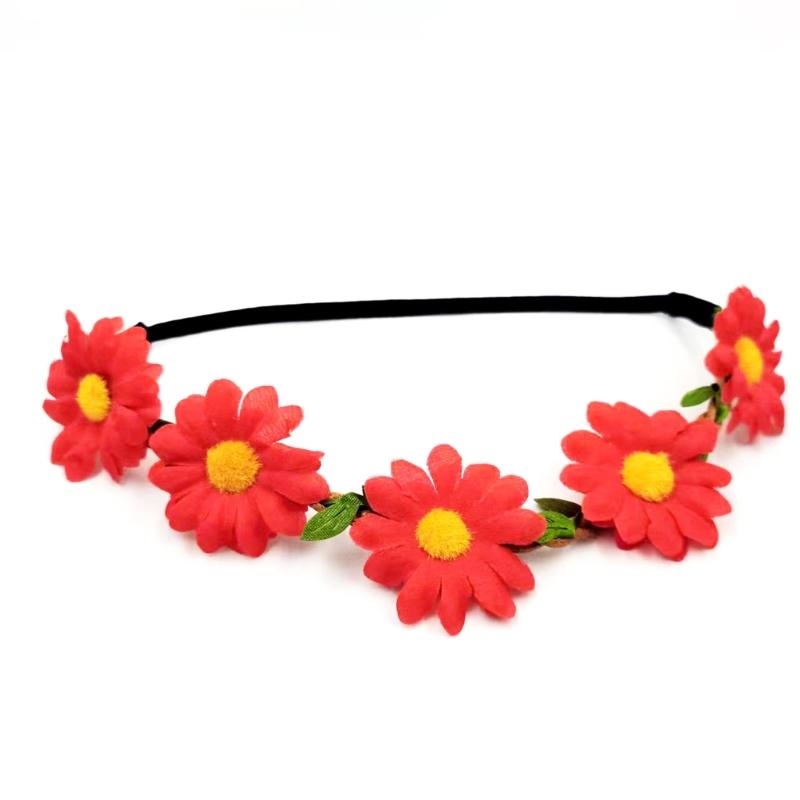 

Daisy Floral Wreath Elastic Headband Flower Headpiece Party Headwear Decors For Weddings Travel And Everyday Use червоний