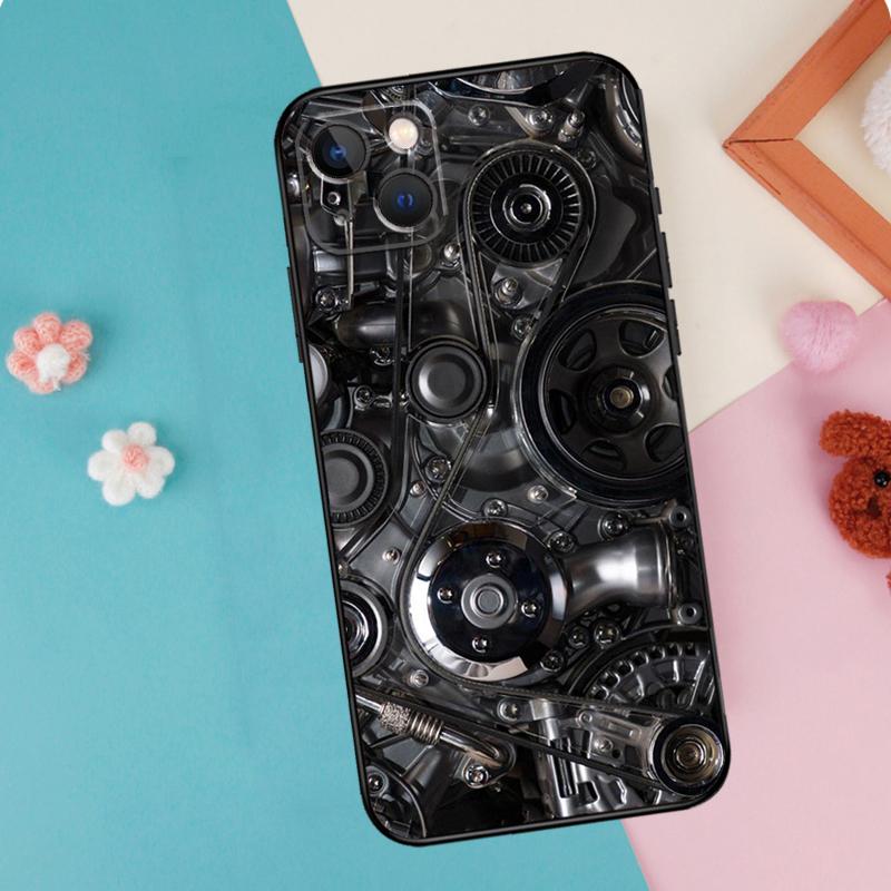 Mechanical Engines Phone Case For iPhone 16 15 14 12 11 13 Pro Max Plus Mini XR 16e Funda Silicone Back Cover