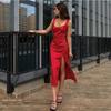 Fashion Wind Sexy Sling Stylish Slit Satin Dress Sexy Suspender Slit Dress
