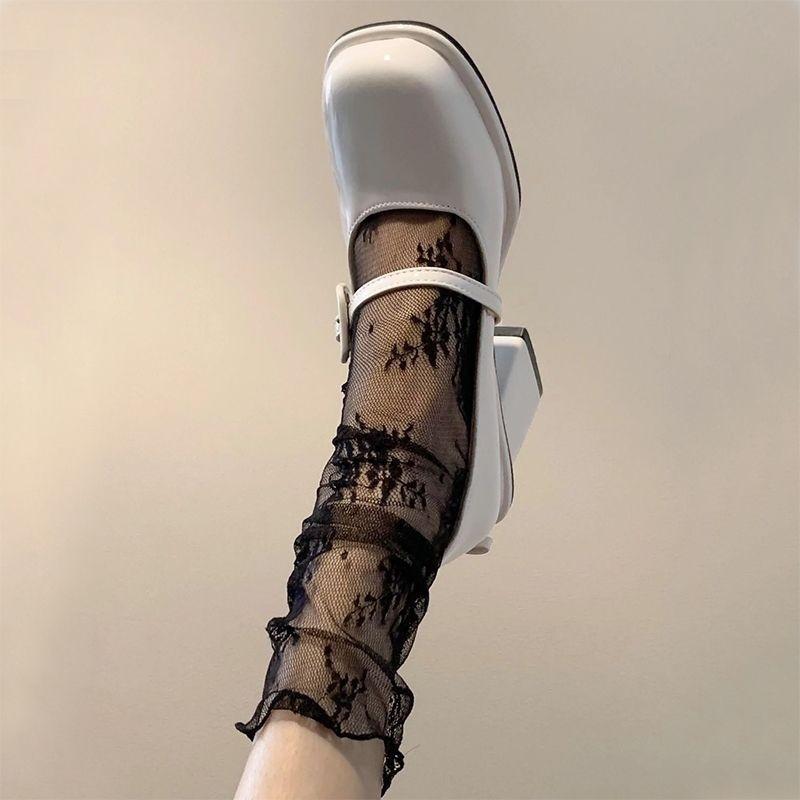 Summer Women's Simple Fashion Solid Floral Pattern Lace Socks Thin Hollow Retro Stack Cute Y2K Sweet Lolita Socks