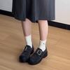 Cowhide version~ thick sole Velcro round head loafers retro belt buckle single shoes women's thick heel small leather shoes Birkenstocks