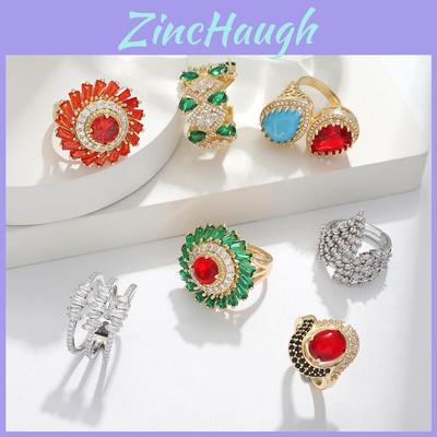 Copper Zircon Flower Open Ring For Women With Adjustable Size And Christmas Holiday Style