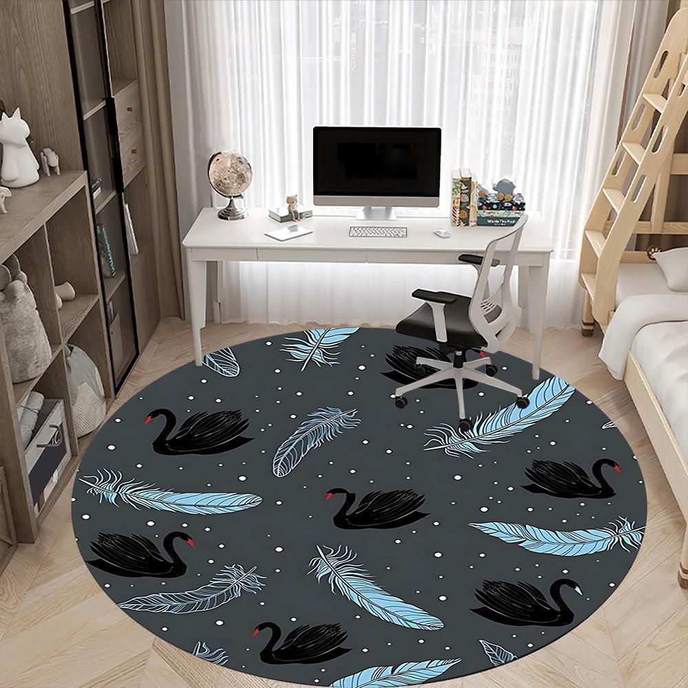 1pc Swan Feathers Office Round Area Rug, Indoor Mat Suitable For Office, Under Office Chairs Bedroom Living Room Home Decor, Room Deco156