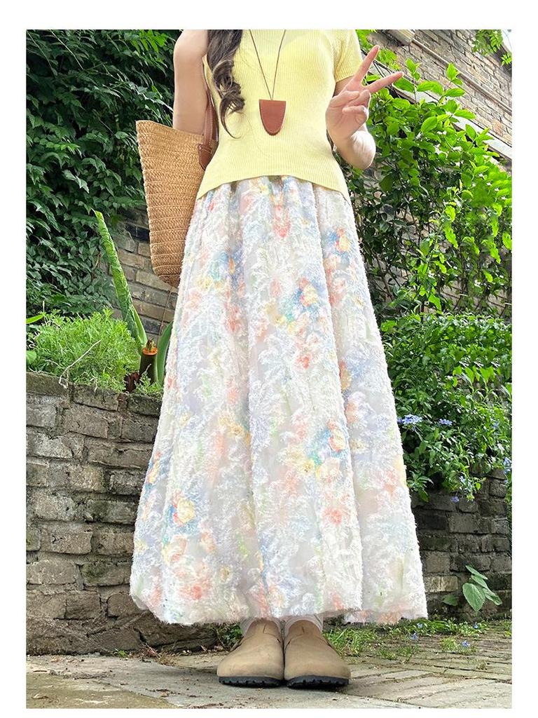 Damen floraler A-Linien-Rock mit hoher Taille - Kollektion 2026: Sommer, Flauschig, Schön, Dopamin-Laternen-Design