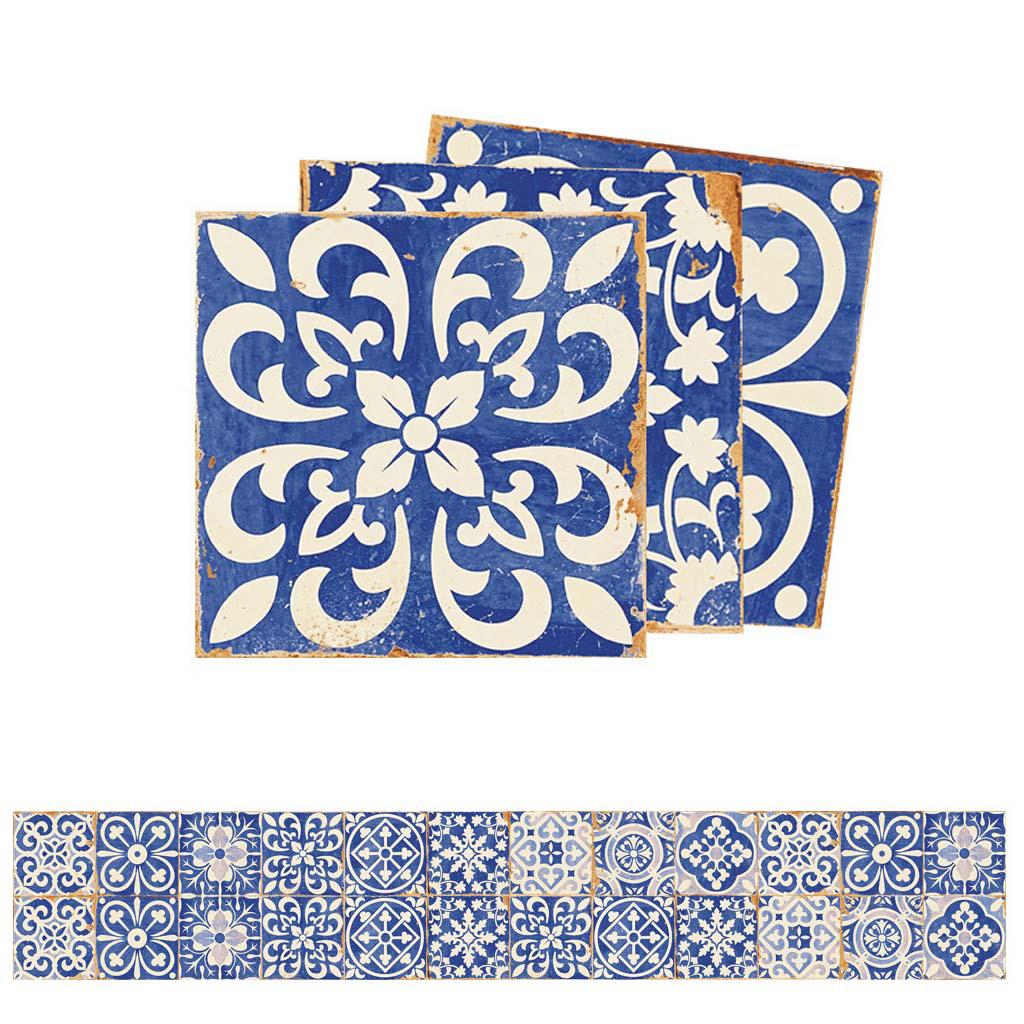Blue and White Porcelain Tile Sticker 24pcs Self Adhesive Home Kitchen Smooth