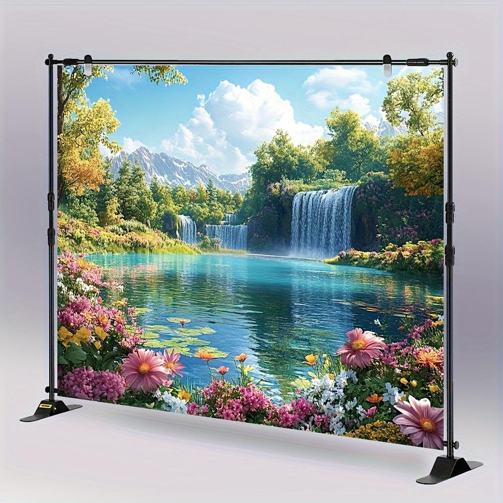 1pc Landscape with Forest and River Background Vivid Flowers and Waterfalls Suitable for Indoor/outdoor Holiday Decorations