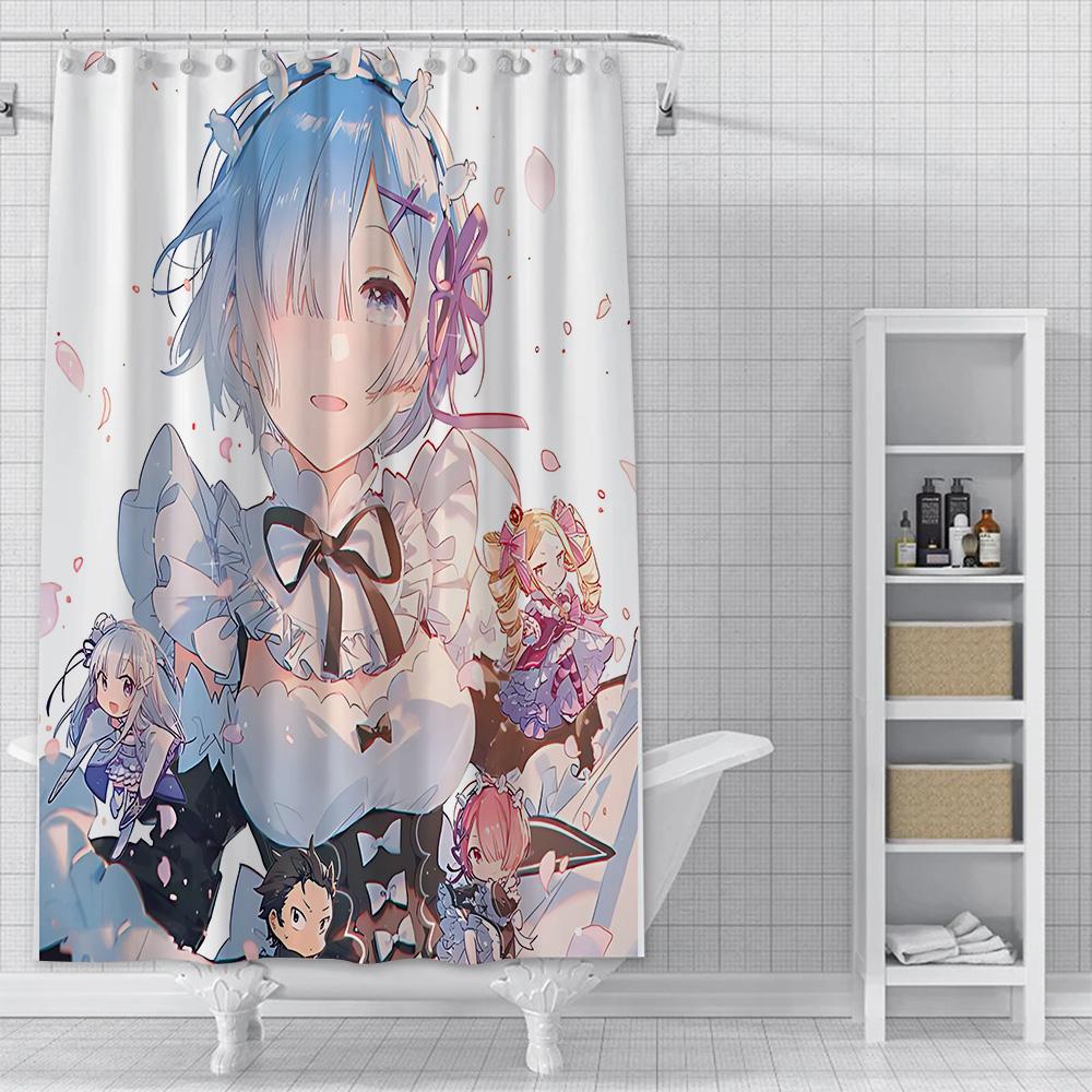 Shower Curtain Waterproof Polyester Fabric Paint Colorful Bath Curtains Re Zero Anime RGB Pc Gamer Home Bathroom Decor With Hook