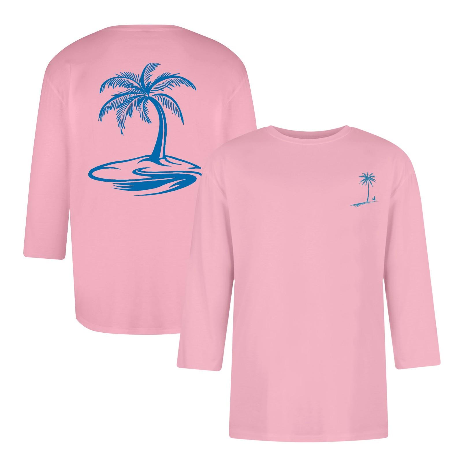 

Men s casual and fashionable printed collar three-quarter sleeve top T-shirt L рожевий