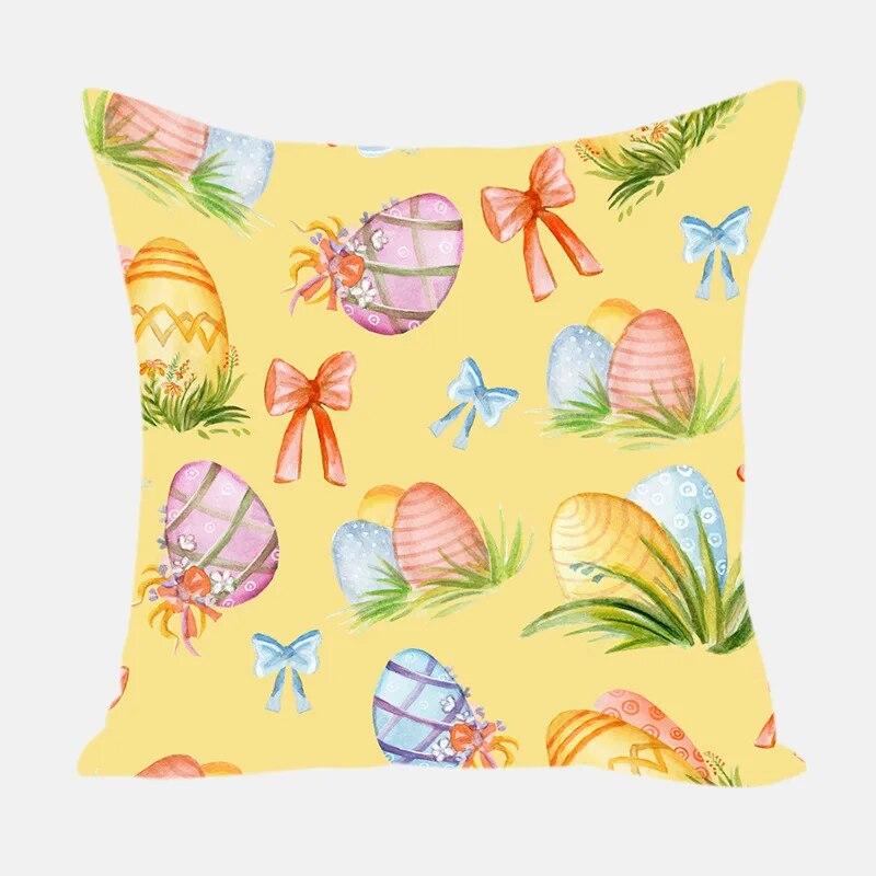 Home Decoration Easter Pillowcase Rabbit Egg Print Pillowcase Living Room Sofa Cushion Cover Bedroom Bedside Pillowcase 45x45cm