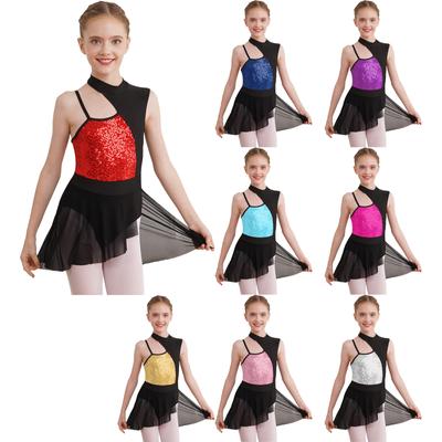 Flickor Mock-Neck Cutout Rygg Lyrisk dansklänning Kostymer för samtida balettdanskläder Leotard omlottkjol