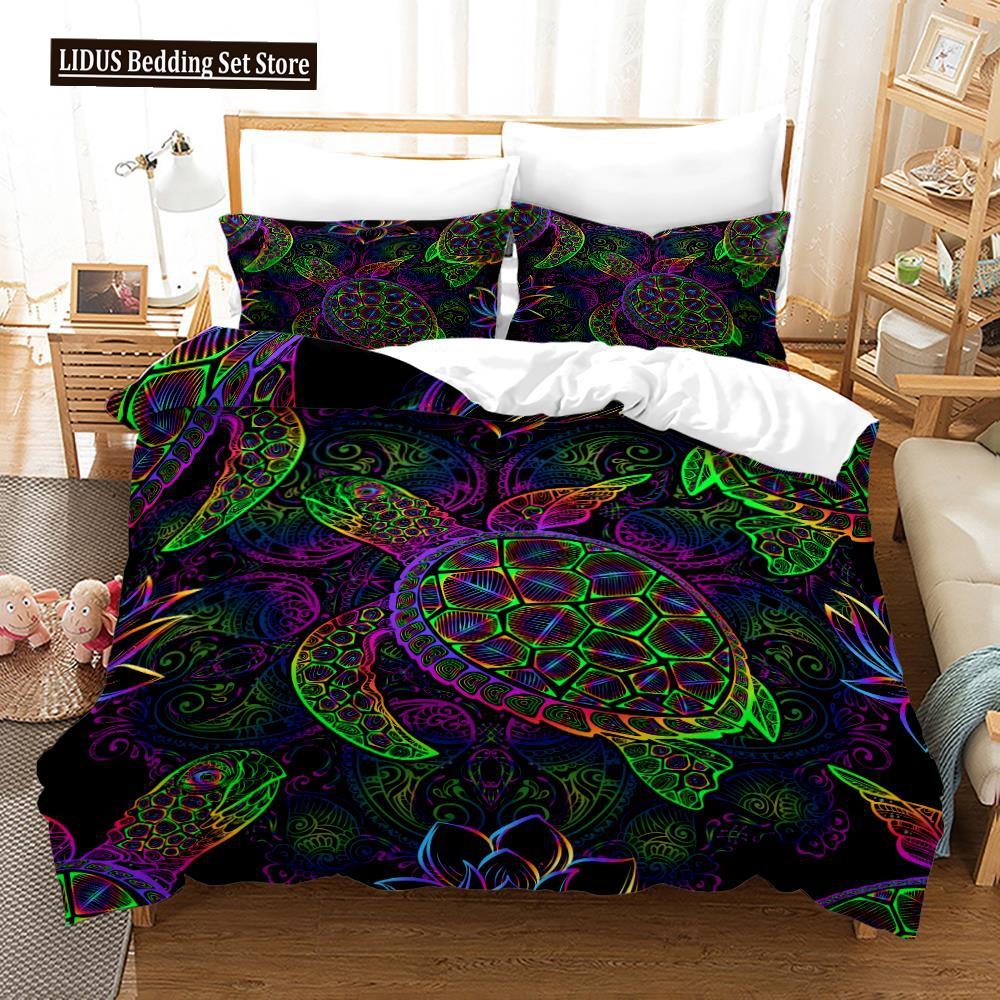 Ocean Duvet Cover Set Sea Turtle Ocean Animals Polyester Comforter Cover For Kids Children Boys Women King Queen With Pillowcase