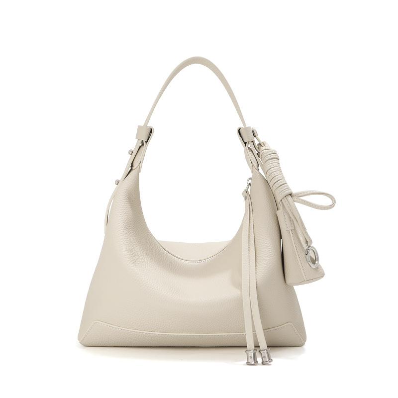 

Hobo Top Layer Cowhide Shoulder Bag, High-end Women s Genuine Leather Armpit Bag, Niche Commuting Hand-held Lunch Box Dumpling Bag 25x8x20cm білий
