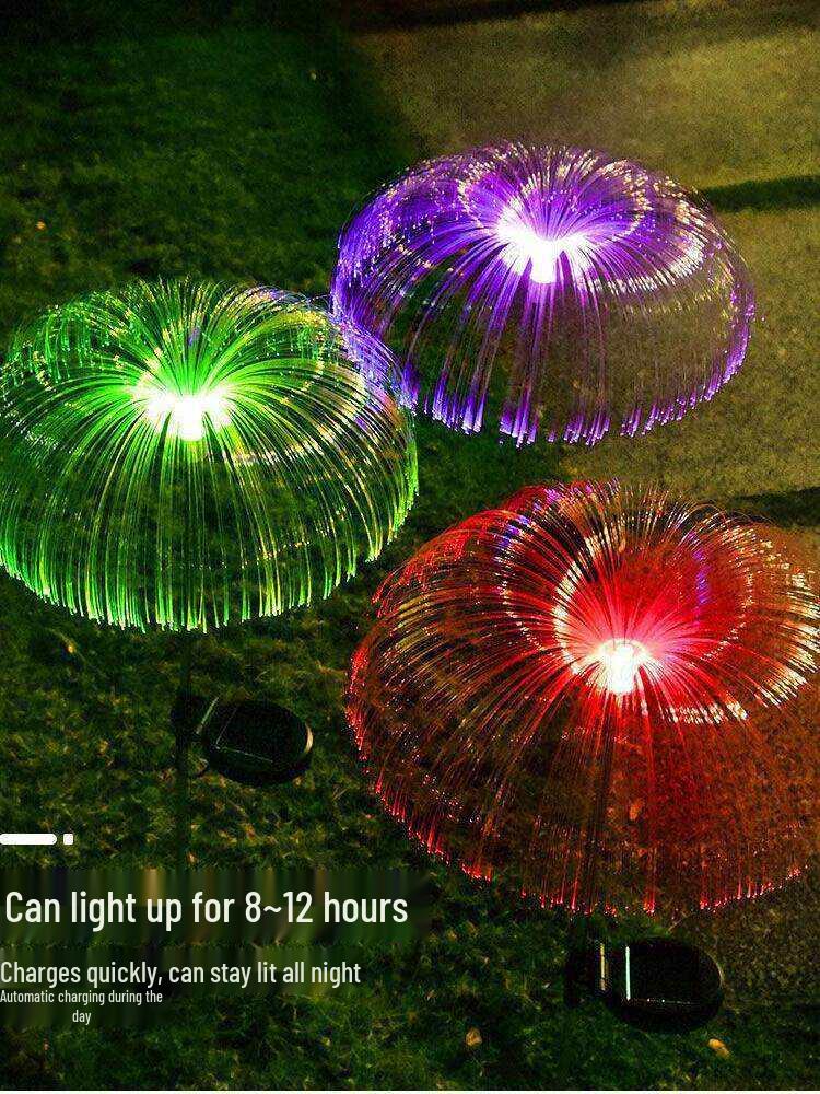 Solar Jellyfish Fiber Optic Garden Stake Lights - Colorful Outdoor Decorative Lawn Lights