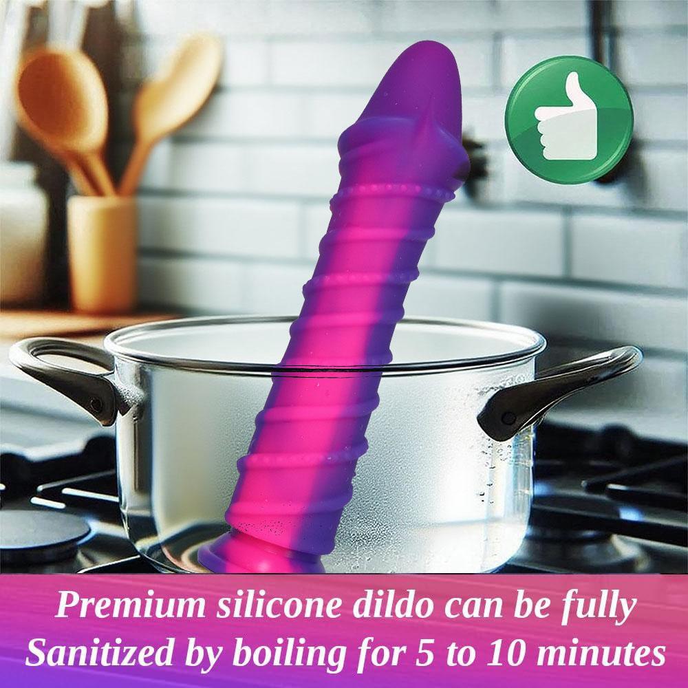 Suction Cup Dildo for Women, Liquid Silicone Soft Realistic Penis, Spiral Veins G-Spot Clitoral Stimulator, Adult Sex Toy for Solo/Couples