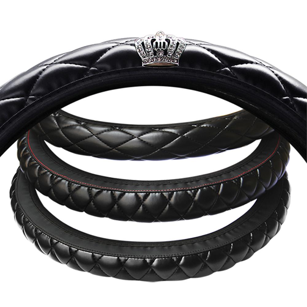 

Crystal Crown Steering Covers Steering Wheel Cover 37-38CM Diameter Car Interior Accessories Car-styling PU Leather Decorative