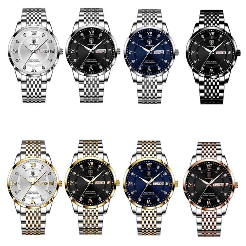 2023 Aktueller Trend, modische Herrenuhren mit großem Zifferblatt, diamantverzierte Uhren, automatische Quarzuhren mit Stahlarmband, leuchtende Zeiger, Doppelkalenderuhr