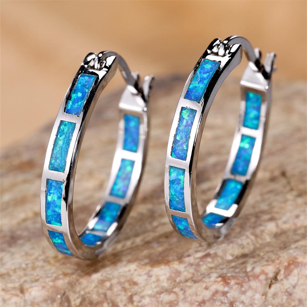 

White Blue Opal Multicolor Stone Round Circle Hoop Earrings For Women Vintage Gold Silver Color Wedding Jewelry Engagement Gifts