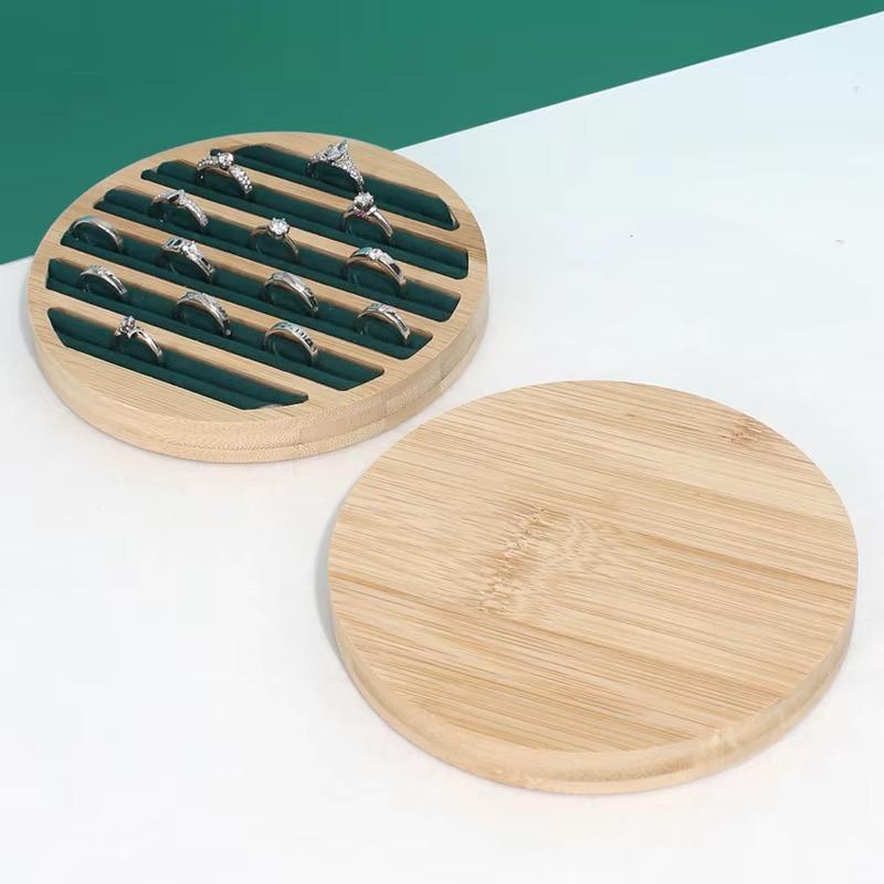 Bamboo Wood 6 Slots Round Ring Earrings Trays Showcase Display Jewelry Organizer