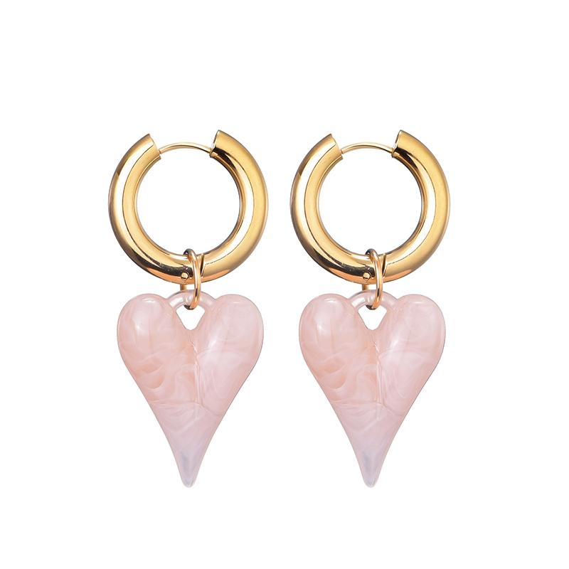 New Fashion Acrylic Resin Leopard Heart Pendant Hoop Earrings Woman Gold Color Thick Stainless Steel Ear Buckle Female Jewelry