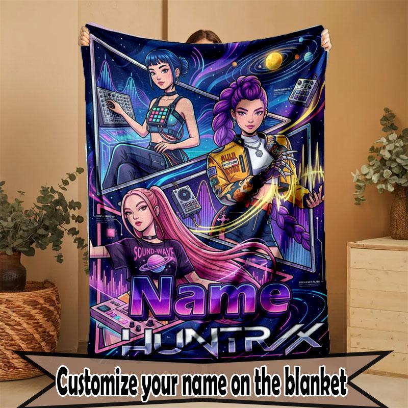 Custom Name Personalized Demon Hunters Kpop Print Blanket, Home Decor, Bedroom, Sofa, Camping, Couch, Gifts for Birthday Christmas