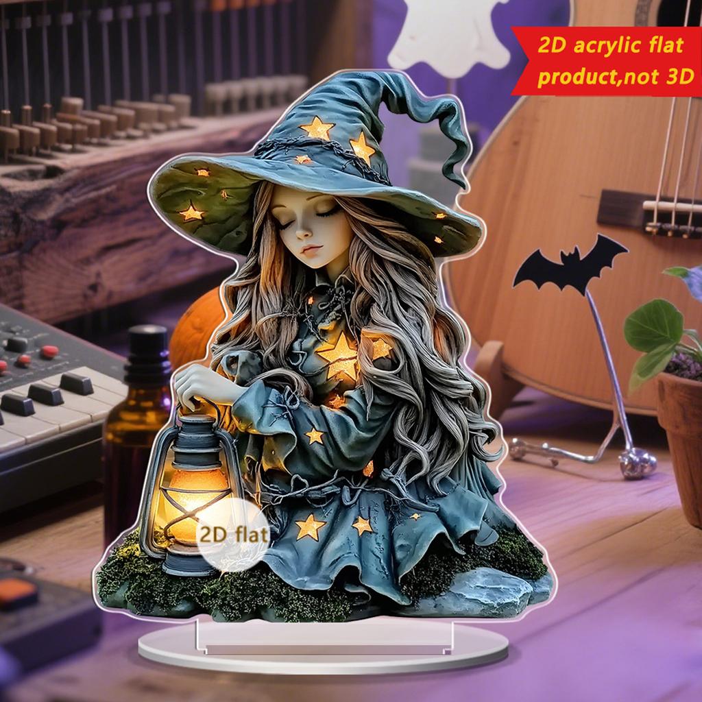 Halloween Heating Pumpkin House And  Witch 2D Flat Acrylic Holiday Desktop Decoration