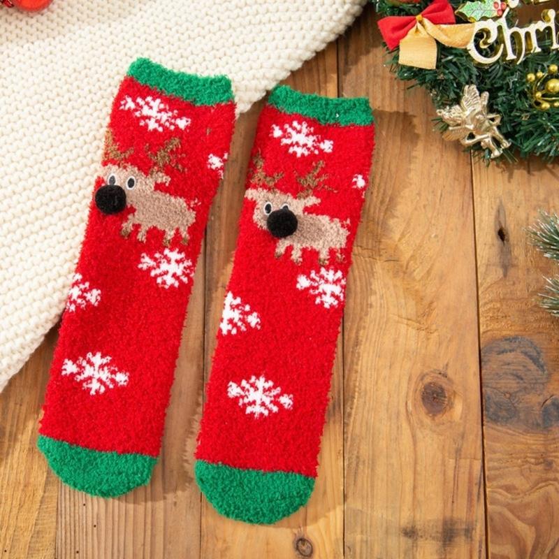 4 Pairs Thick Warm Coral Fleece Socks for Women Men Funny Christmas Pattern Seasonal Indoor Sleeping Slipper Socks