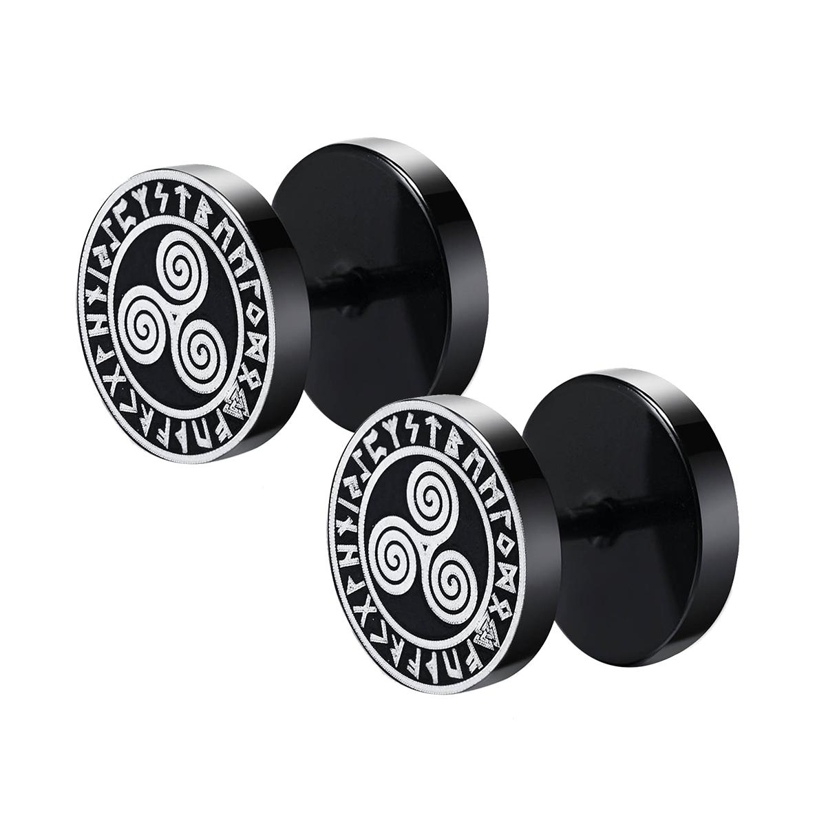 

Gothic Norse Viking Runes Stud Earrings for Men Boys Rock Punk Stainless Steel Wolf Head Compass Celtic Knot Black Earrings 10mm