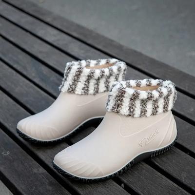 Ankle Boots for Women New Waterproof Low Top Rain Shoes Women Slip Resistant Fashion with Cotton Rain Boots Women Rubber Shoes