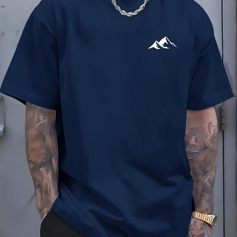 

Men s summer 100% pure cotton fashionable casual loose mountain pattern printed sports round neck short sleeved T-shirt top 3XL темно-синього кольору