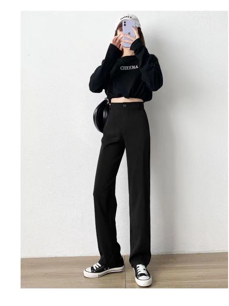 Women's Wide-Leg Black Summer Trousers - Lightweight, Straight Drape Suit Pants