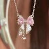 Commuting Fashion Multi Style Necklaces Versatile Sweet Butterfly Necklace Y2k Fairy Pink Crystal Bow Knot Pendant Necklaces