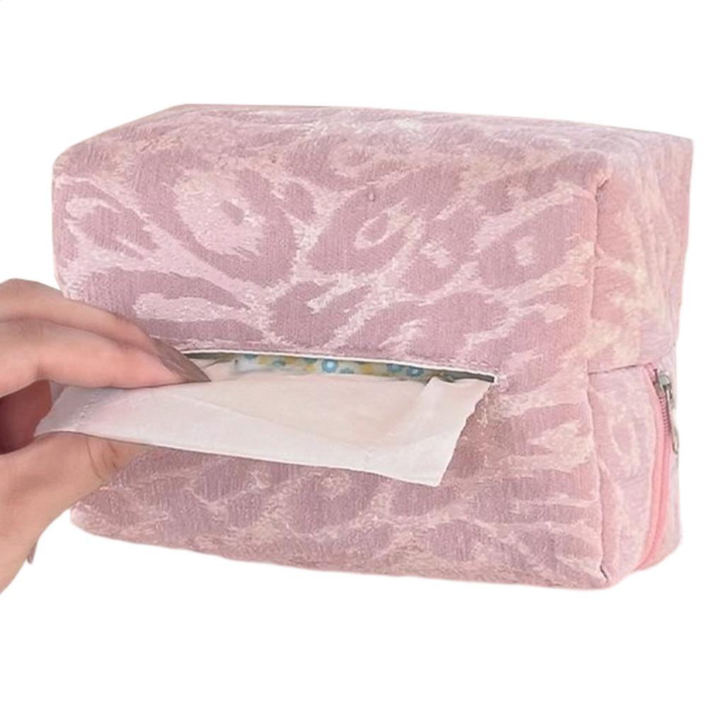 Car Tissue Box Holder Leopard Print Zipper Pouch Tissue Holder In Car Napkin Dispenser For Auto Truck SUV Sedan Backseat