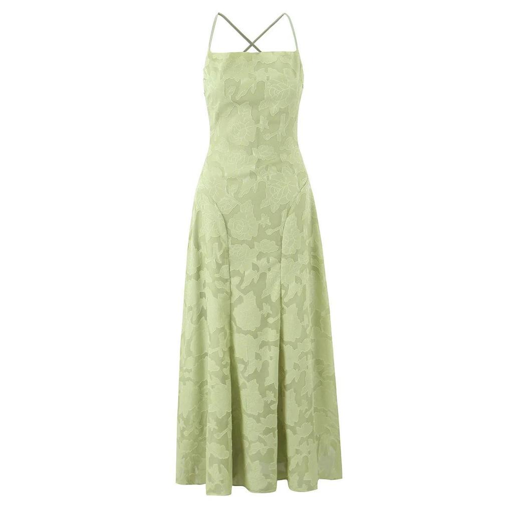 French Lace Cross-Strap Backless Summer Dress - Elegant and Slimming Waist-Cinched Design