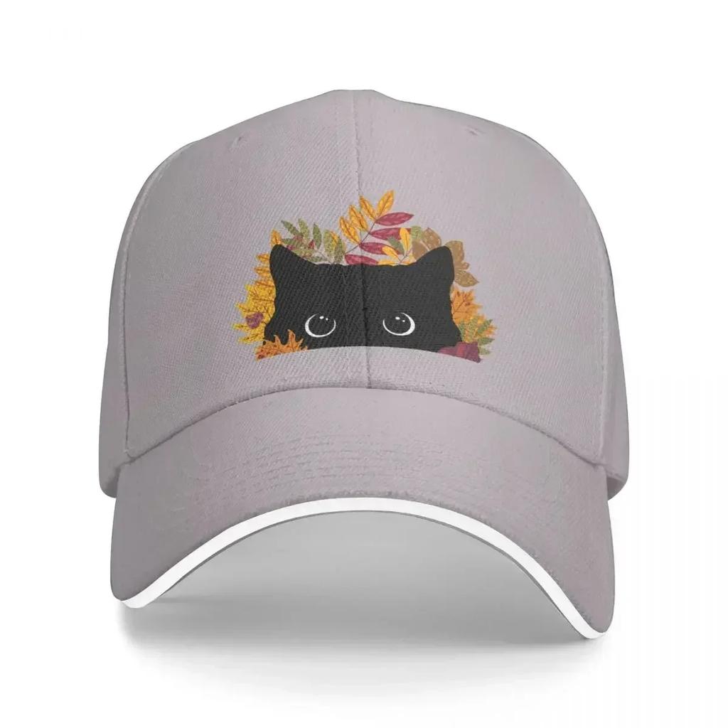 Black Cat Peeking Spying Autumn Fall Cap Baseball Cap Beach Hat Hip Hop Ball Cap Unisex Hats Womens