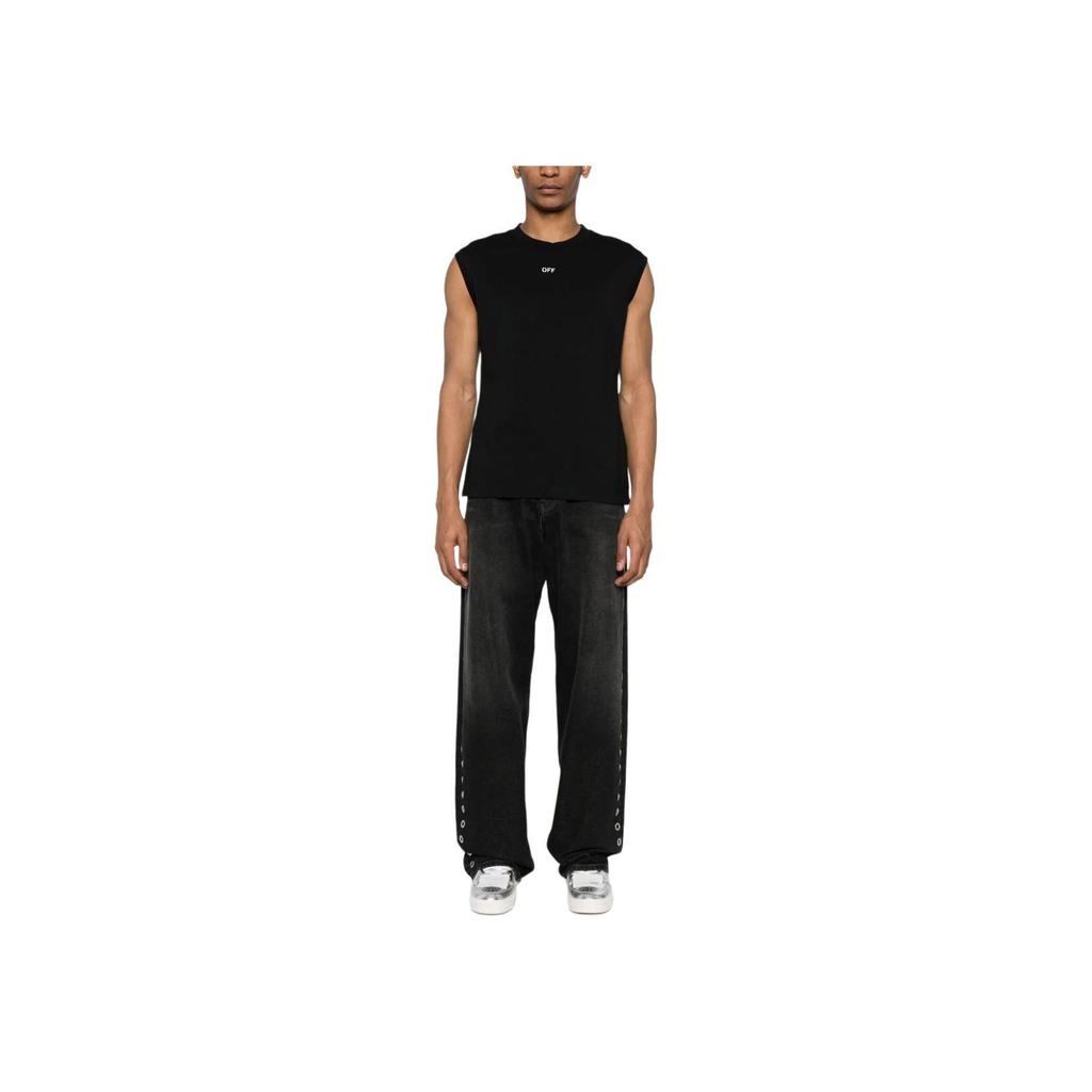 Off-White Ss24 Solid Color Round Neck Fitted Sleeveless Vest Regular Fit Men tops Black OMAC027C99JER0011001