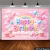 2D Flat Sweet Candy Birthday Banner Pink & Pastel Themed Backdrop with Lollipops, Candies & Balloons
