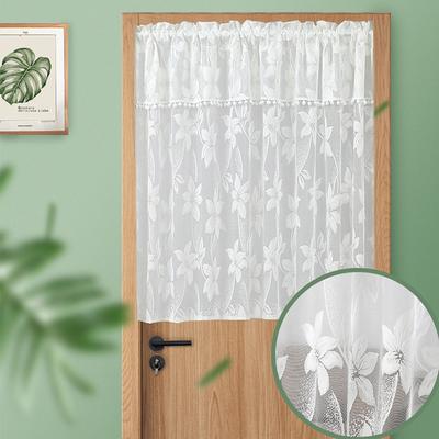1PC Half Curtain Minimalist White Lace Doors Kitchen Short Curtain Charming Head Tassel No Drill Floral Sheer Cabinet Decor